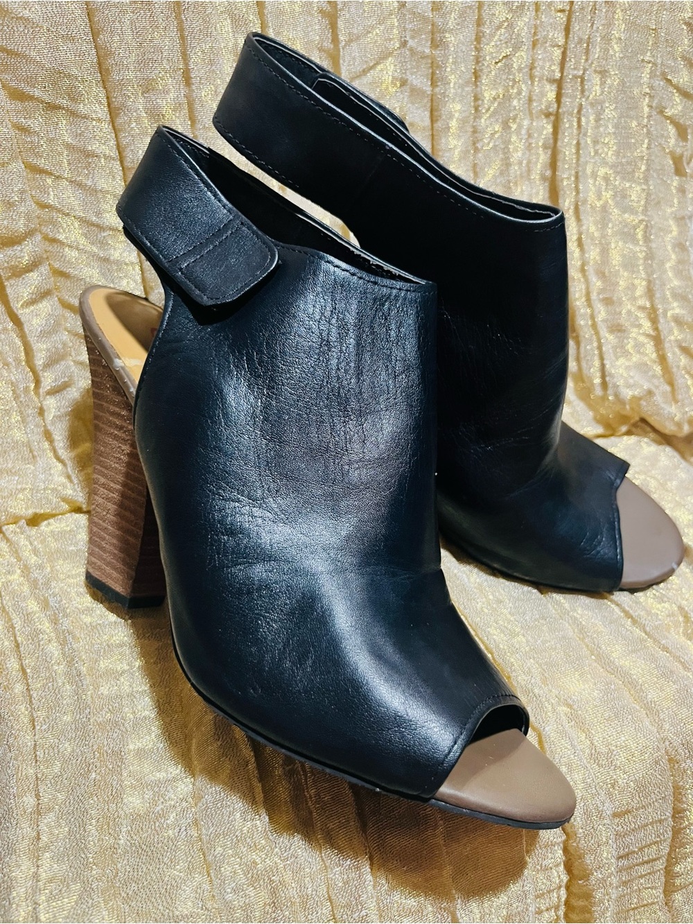 Women’s Black Peep-Toe Slingback Leather Heels
